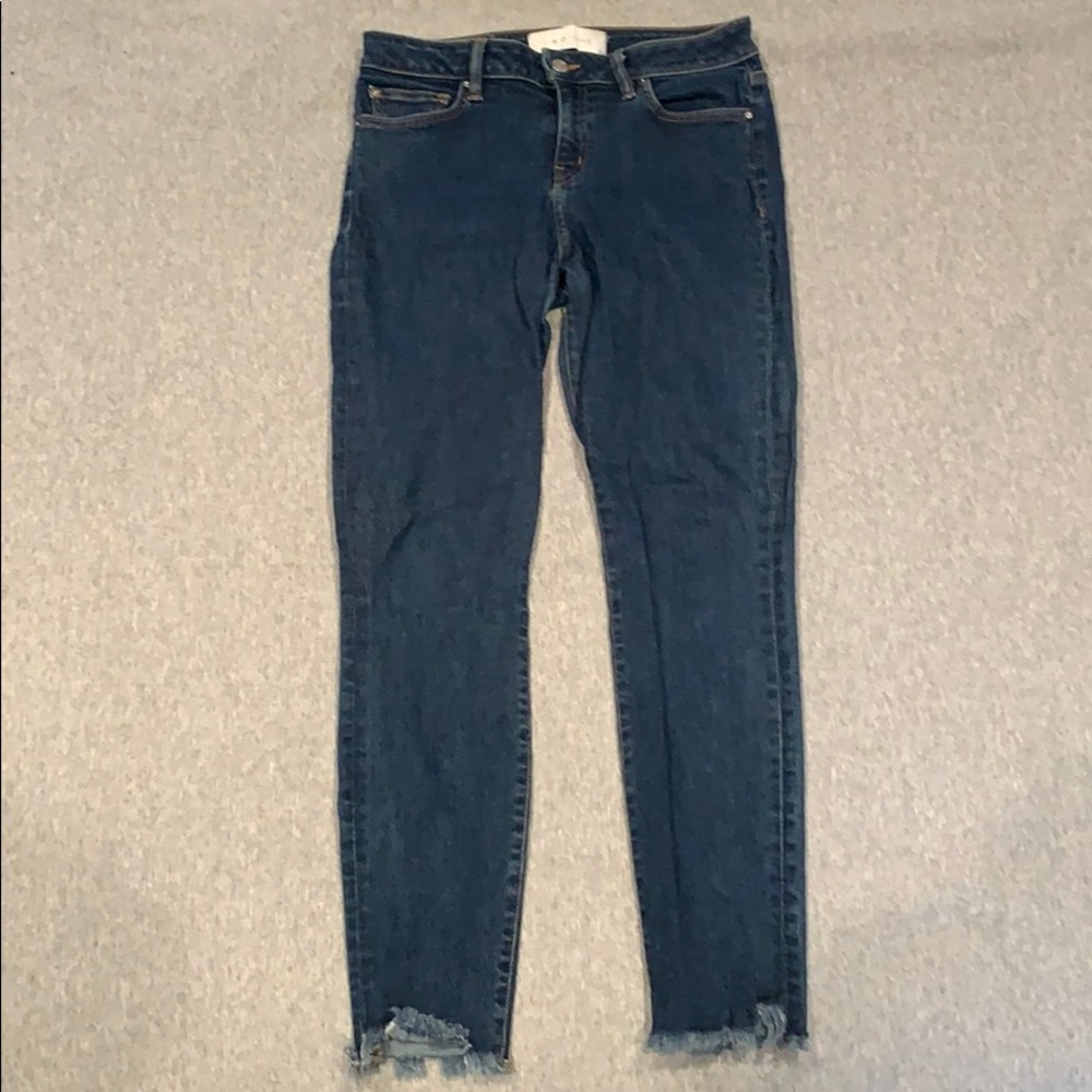 IRO Medium Wash straight leg jeans frayed bottoms